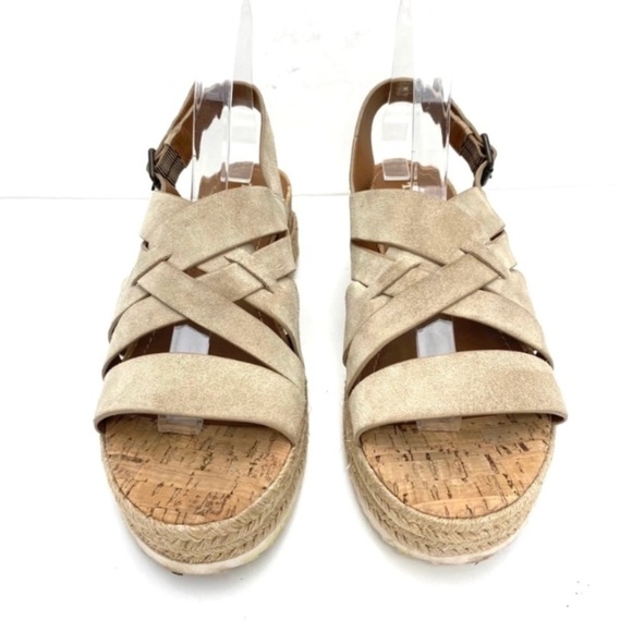 TRASK Randi Suede Strap Platform Sandal Beige Taupe Oiled Suede Size 9 36-1722 - Picture 2 of 10